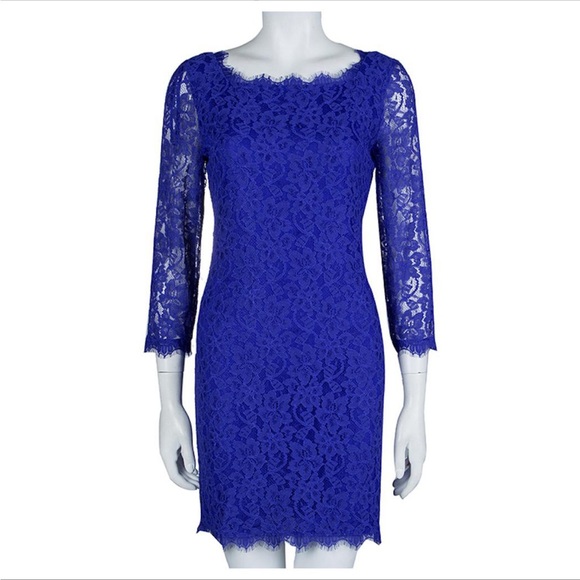 Diane Von Furstenberg DvF Zarita Cobalt Blue Lace Dress sz 6 - Picture 12 of 16
